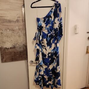 J. Crew One-Shoulder Dress in Blue and White Floral